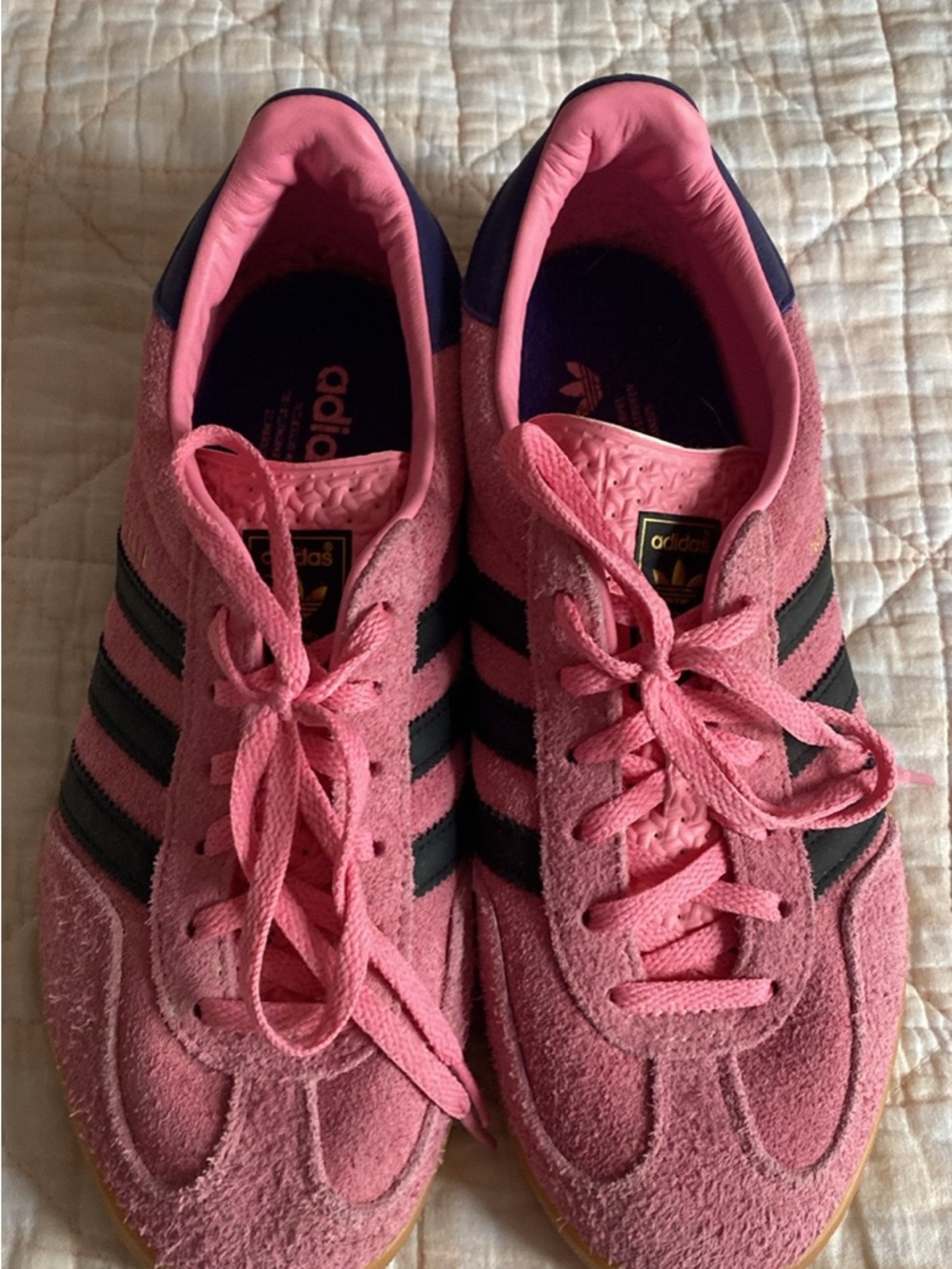 adidas Pink Suede Sneakers with Black Stripes